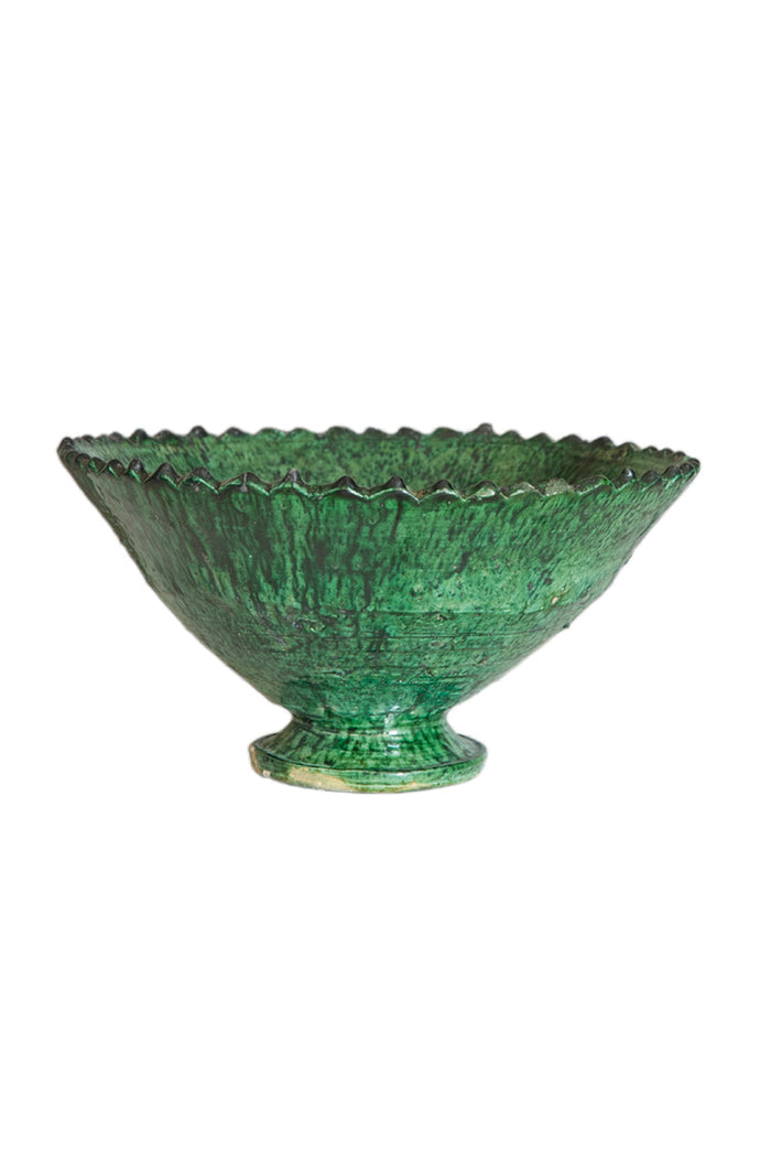 Bianca Lorenne Moroccan Green Zigzag Pedestal Bowl- Large