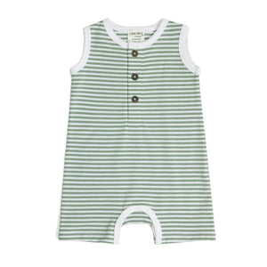 Little Bee By Dimples Sage Stripe Cotton Tank Romper