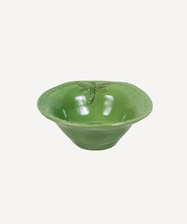 French Country Collections Dragonfly Stoneware Green Salt Bowl