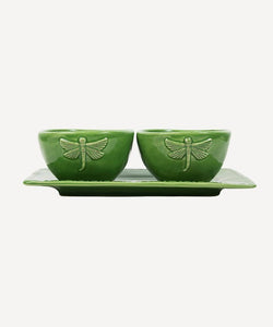 French Country Collections Dragonfly Stoneware Green 3 piece Condiment Set