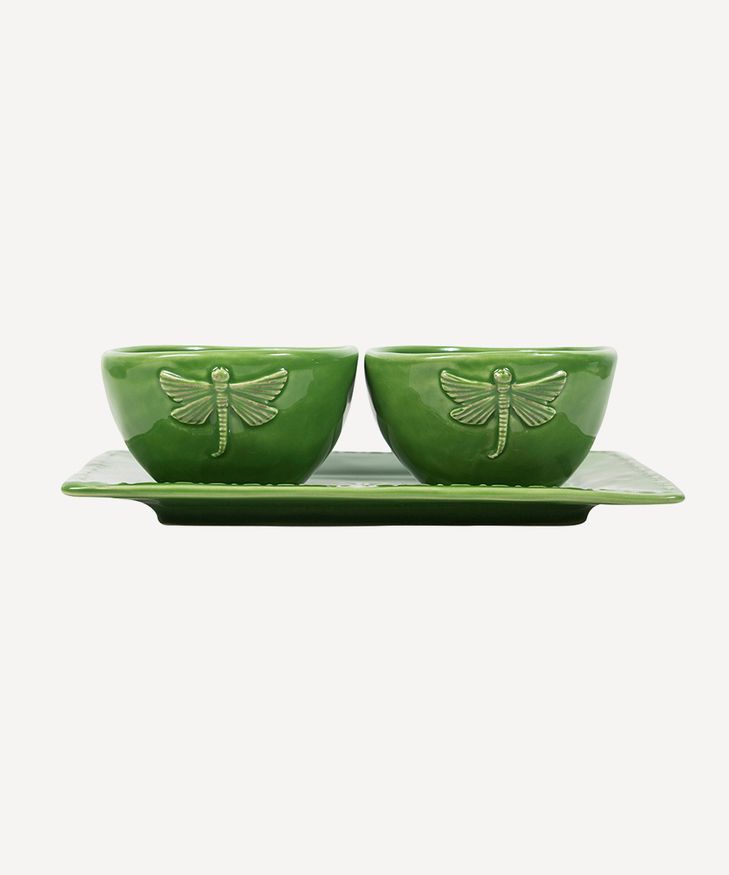 French Country Collections Dragonfly Stoneware Green 3 piece Condiment Set