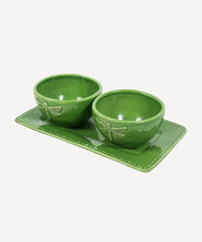 Load image into Gallery viewer, French Country Collections Dragonfly Stoneware Green 3 piece Condiment Set
