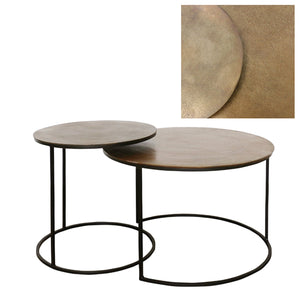 CC Interiors New York Round Nested Tables in Antique Brass Finish with Black Legs