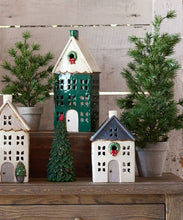 Load image into Gallery viewer, French Country Collections Christmas Tea Light House Blue with Wreath Small
