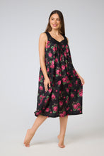 Load image into Gallery viewer, Arabella Black with Pink Flowers V Neck Laced Nightie

