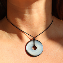 Load image into Gallery viewer, Fabuleux Vous Silver Perle Mother of Pearl Black Cord Necklace
