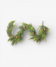 Load image into Gallery viewer, French Country Collections Mixed Pine Garland Brown Velvet Bows &amp; Bells
