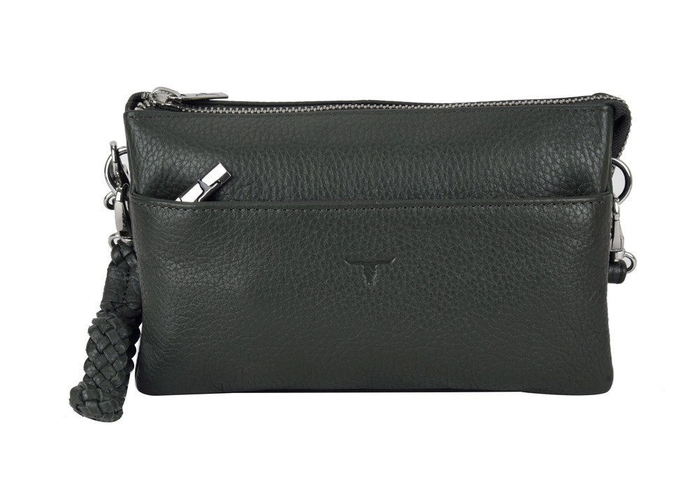 Urban Forest Sofie Small Leather Clutch/Sling- Rambler Forest Green