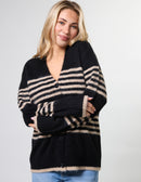 Load image into Gallery viewer, Stella &amp; Gemma Stripe Cardigan- Black Sand
