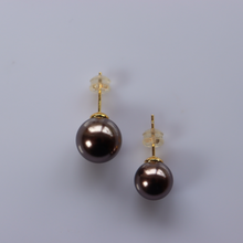 Load image into Gallery viewer, Fabuleux Vous Perle Mocha 10mm Glass Pearl Earrings
