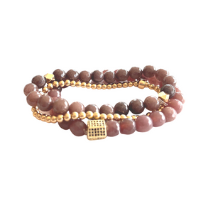 Lindi Kingi Beaded Bracelet Set Luxe Dusky Pink and Gold