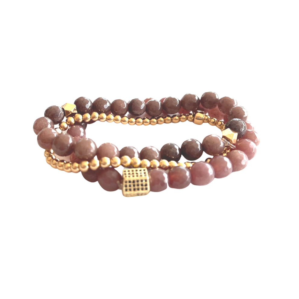 Lindi Kingi Beaded Bracelet Set Luxe Dusky Pink and Gold