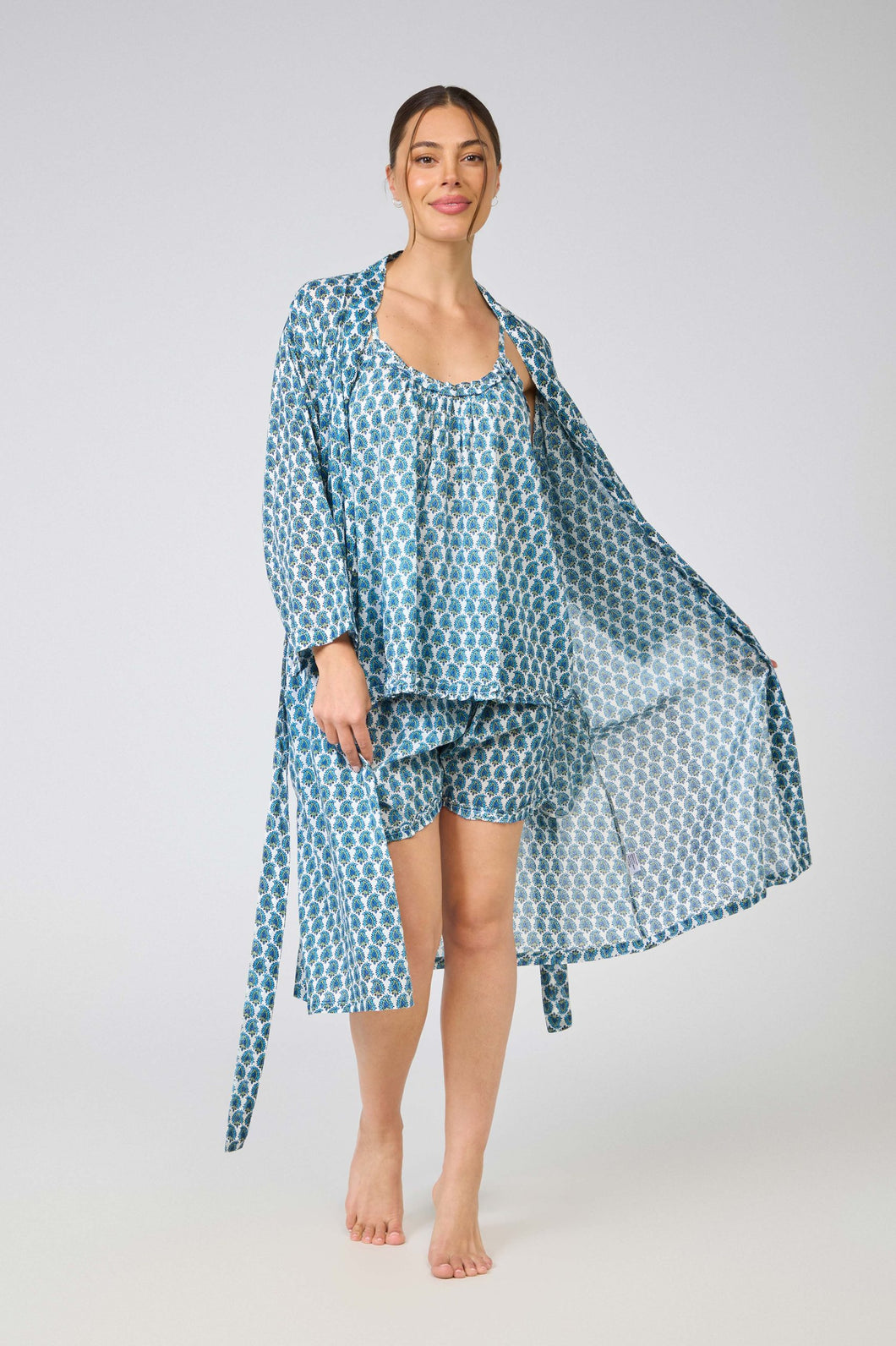Arabella Printed Blue Dressing Gown/Robe
