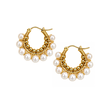 Load image into Gallery viewer, Fabuleux Vous Steel Me YG Fresh Water Pearl Woven Hoop Earrings
