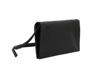 Lund & Co Sommarlov Crossbody Leather Clutch- Black Croc