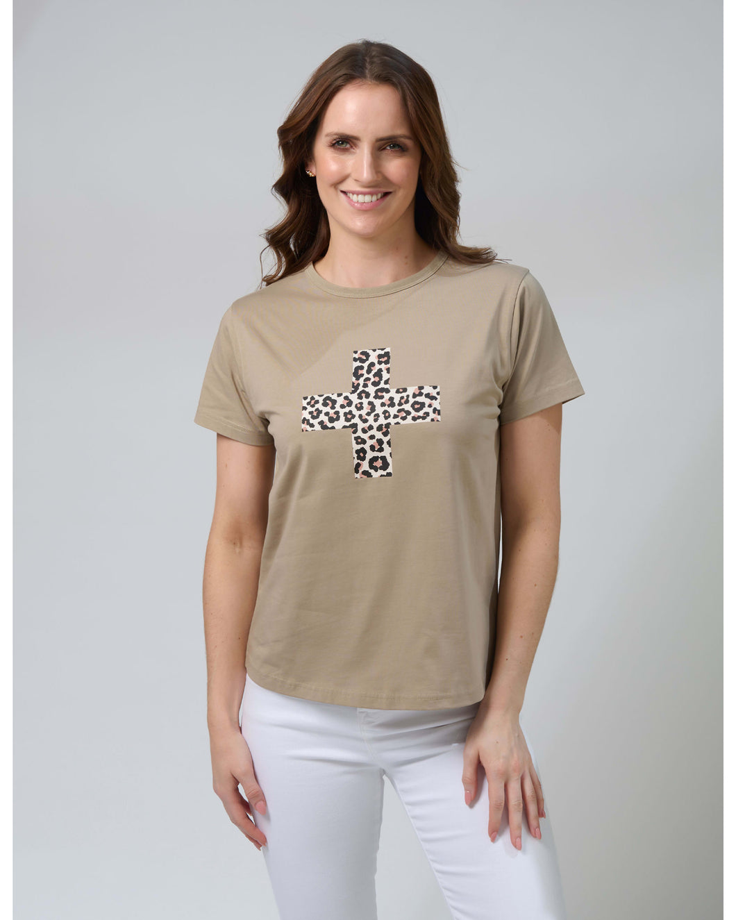 Stella & Gemma Ace T-Shirt- Sage Leopard Cross