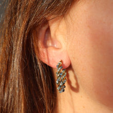 Load image into Gallery viewer, Fabuleux Vous Steel Me Dusky Blue Twist YG Hoop Earrings
