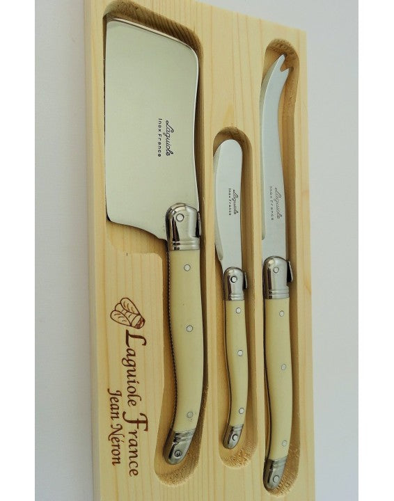 Laguiole 3 piece Cheese set in Wooden Box- Ivory