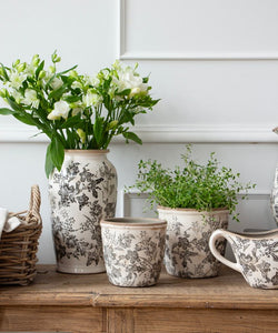 French Country Collections Black Floral Pot Large