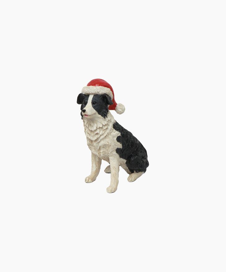 French Country Collections Sheep Dog with Santa Hat