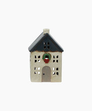 Load image into Gallery viewer, French Country Collections Christmas Tea Light House Blue with Wreath Small
