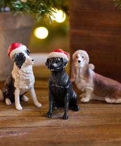 French Country Collections Black Dog with Santa Hat