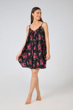 Load image into Gallery viewer, Arabella Black with Pink Flowers Short Nightie
