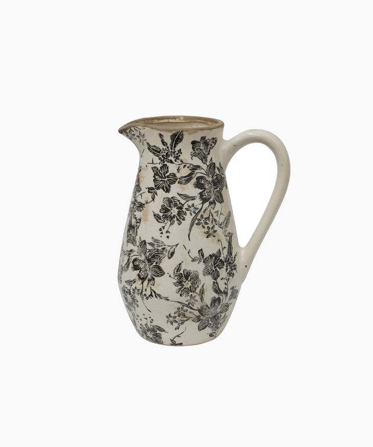 French Country Collections Black Floral Jug Tall