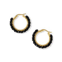 Load image into Gallery viewer, Fabuleux Vous Steel Me Black Stone &amp; Gold Hoop Earrings
