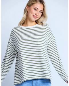 Stella & Gemma Drop Shoulder Tee- Herbal Stripe