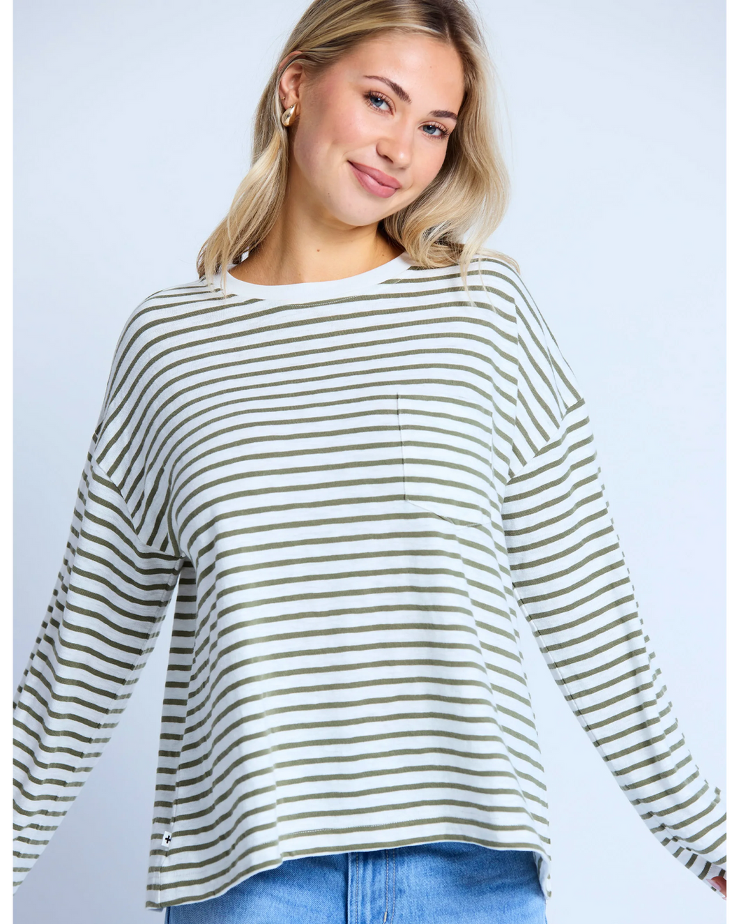 Stella & Gemma Drop Shoulder Tee- Herbal Stripe