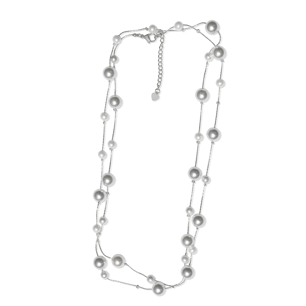 Fabuleux Vous Perle Silver Pearl Stainless Steel Necklace 100cm