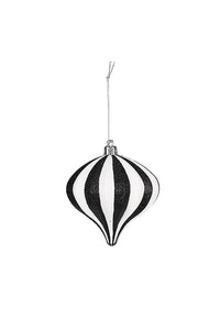 Flower Systems Black/White Stripe Teardrop Bauble 10cm