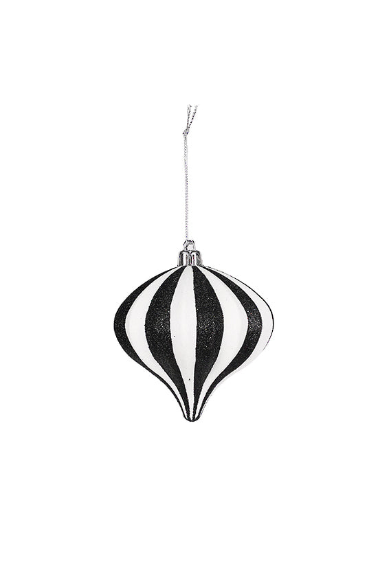Flower Systems Black/White Stripe Teardrop Bauble 10cm