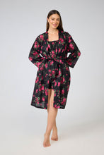 Load image into Gallery viewer, Arabella Black with Pink Flowers Dressing Gown
