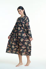 Load image into Gallery viewer, Arabella Black with Floral Long Sleeve Nightie
