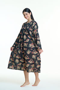 Arabella Black with Floral Long Sleeve Nightie