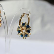 Load image into Gallery viewer, Fabuleux Vous Peacock Blue Bead Hoop Earrings
