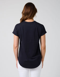 Stella & Gemma Soho Cuff Tee- Deep Navy Leopard Cross