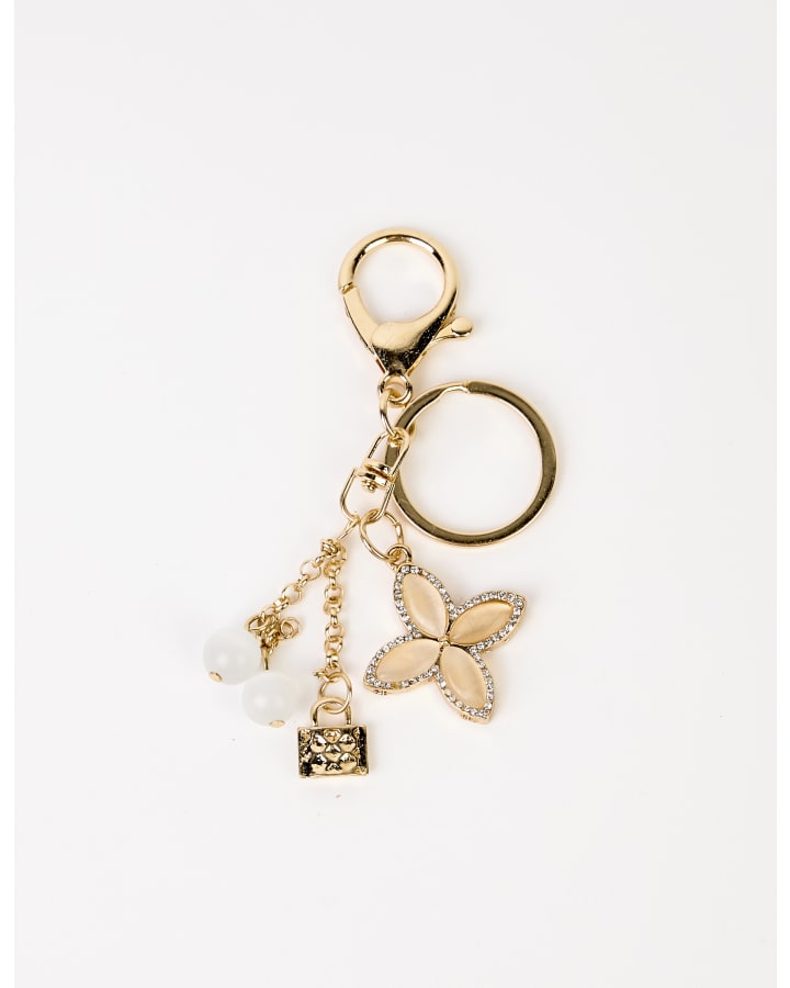 Stella & Gemma Keychain- Gold Crystal Flower & Lock