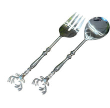 Load image into Gallery viewer, Blue Goose Stag Head Salad Servers
