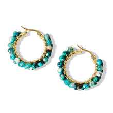 Load image into Gallery viewer, Fabuleux Vous Steel Me Ocean Blue Stone Hoops 25mm
