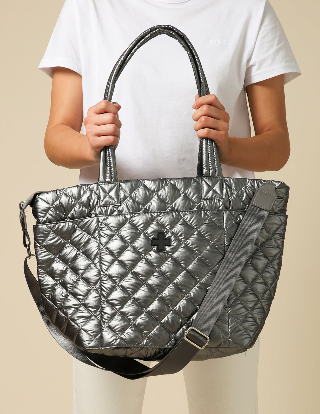 Stella & Gemma Quilted Tote Bag- Gunmetal