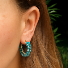 Load image into Gallery viewer, Fabuleux Vous Steel Me Ocean Blue Stone Hoops 25mm
