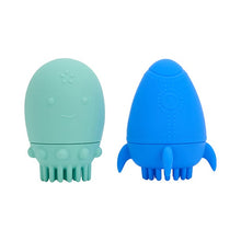 Load image into Gallery viewer, Annabel Trends Silicone Bath Brush set of 2- Rocket &amp; Squid
