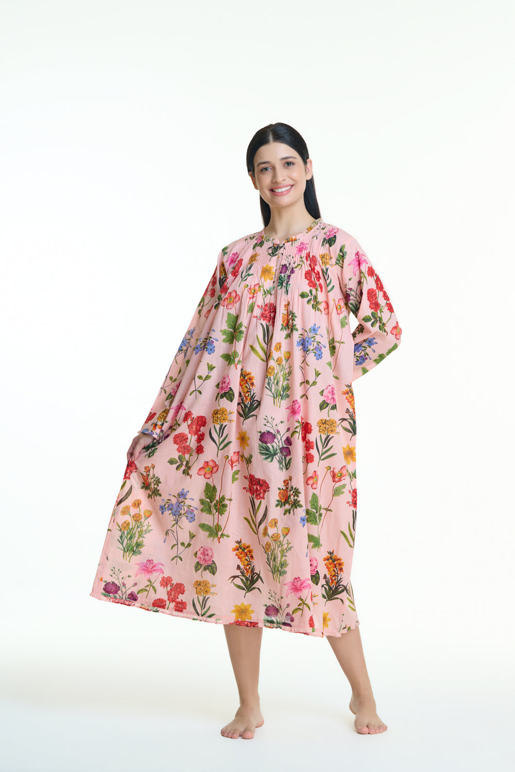 Arabella Pink with Floral Long Sleeve Nightie