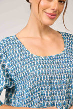 Load image into Gallery viewer, Arabella Printed Blue Shirred Bodice Short Sleeve Nightie
