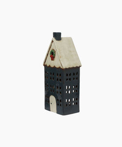 French Country Collections Christmas Tea Light House Blue with Wreath Large