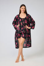 Load image into Gallery viewer, Arabella Black with Pink Flowers Dressing Gown

