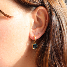 Load image into Gallery viewer, Fabuleux Vous Steel Me Yellow Gold Blue Lagoon Earrings
